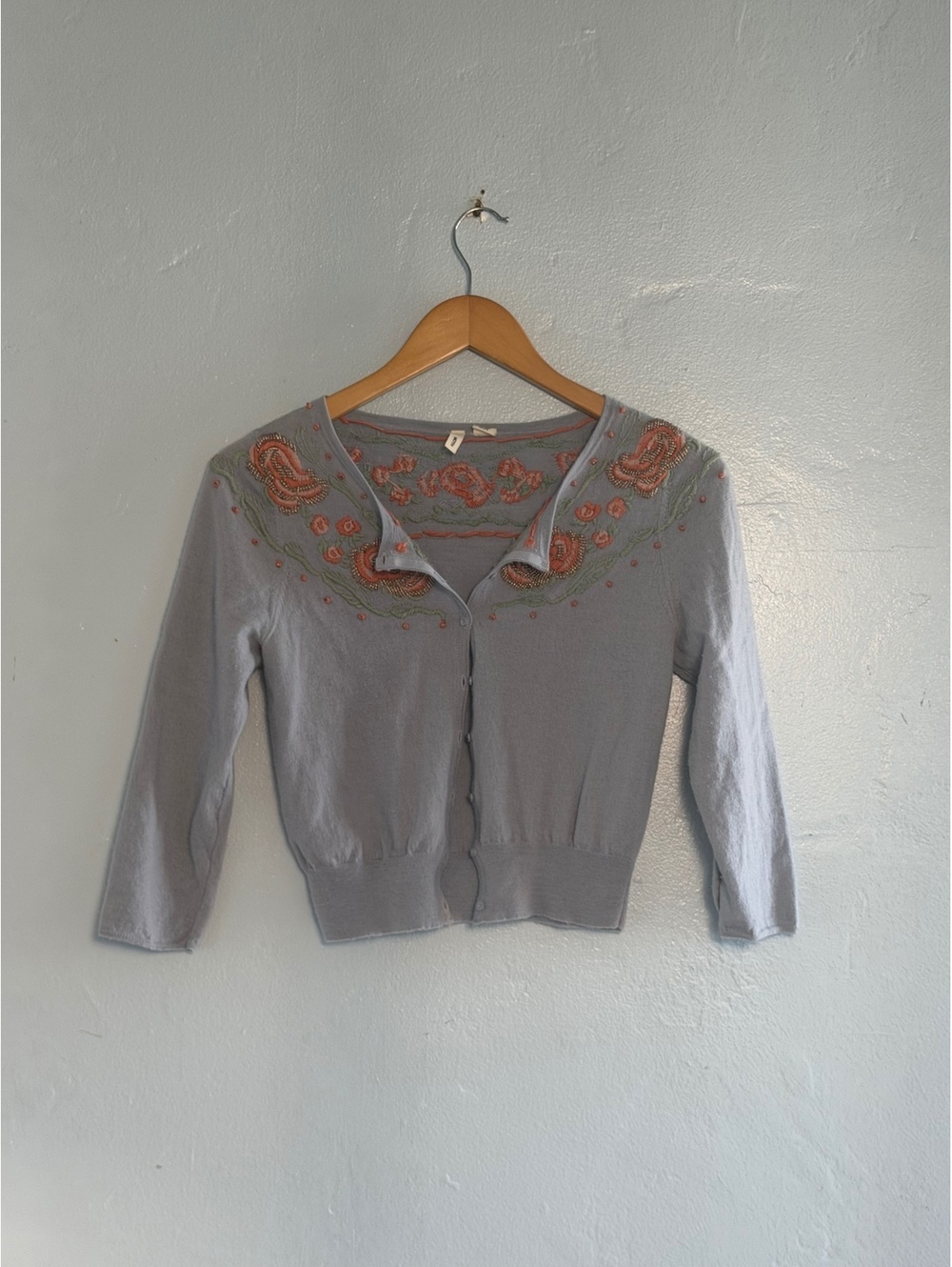 Light Blue Embroidered Button-Up Cardigan Sweater